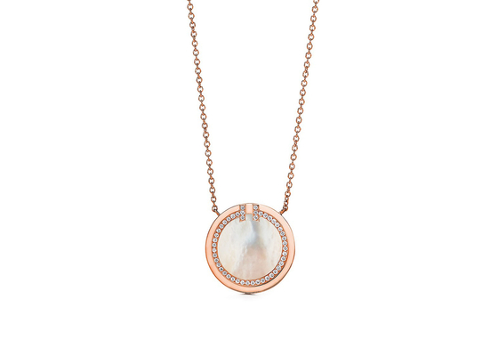 0.05ct เพชรและ Mother Of Pearl จี้วงกลม 18k Rose Gold วัสดุ OEM