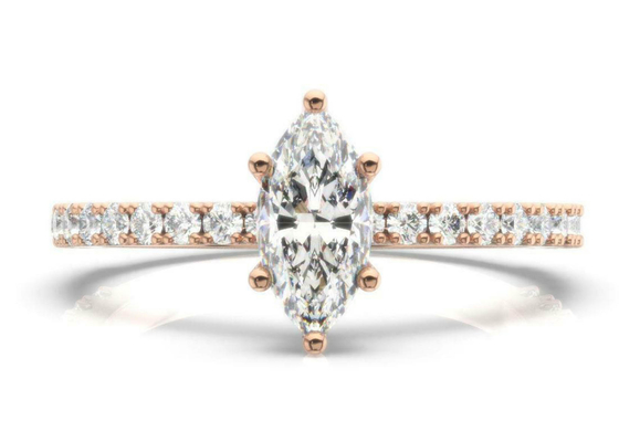 D VS1 18K Rose Gold Ring 2CT Weight Marquise Cut forหมั้น