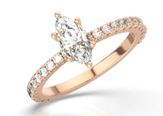 D VS1 18K Rose Gold Ring 2CT Weight Marquise Cut forหมั้น