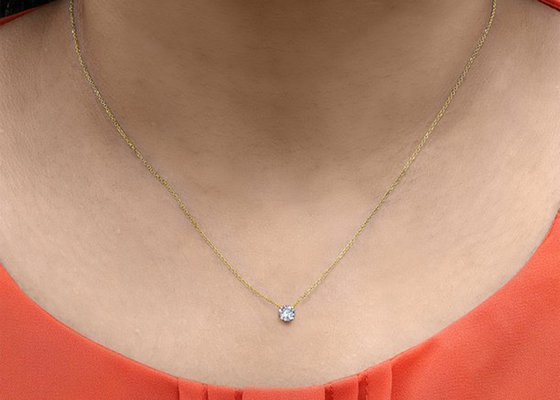 4mm 0.23ct สร้อยคอเพชร Solitaire, 4 Prongs 14k สีเหลืองสร้อยคอทองคำ