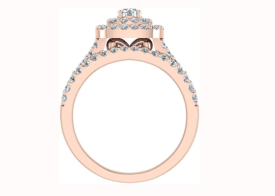 0.79CT 79PCS แหวนหมั้นเพชรคู่ Halo สไตล์เบาะ Shape