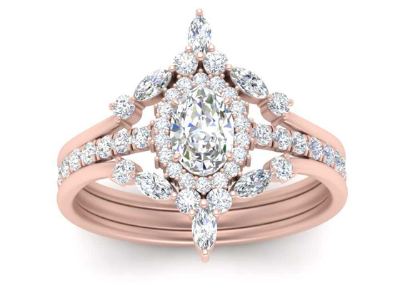 SI1 0.62CT Rose Gold Double Halo แหวนหมั้นสำหรับเจ้าสาว