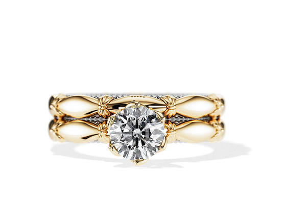 OEM Solitaire เพชรหมั้นแหวนแต่งงานวัสดุทองคำ 18K ที่เป็นของแข็ง ODM